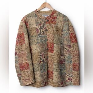 David Brooks Red Tan Tapestry Patchwork Quilted 100% Cotton Boho Shirt Jacket XL